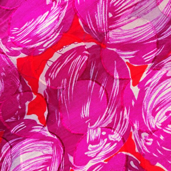 Tory Burch Abstract Circle Short Sleeve Top Burnout Silk Blouse Size 4 Magenta - Picture 6 of 9